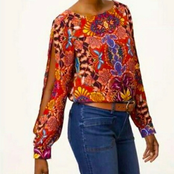 LOFT Floral Fantasy Open Sleeve Tunic Boho Top - Picture 1 of 6